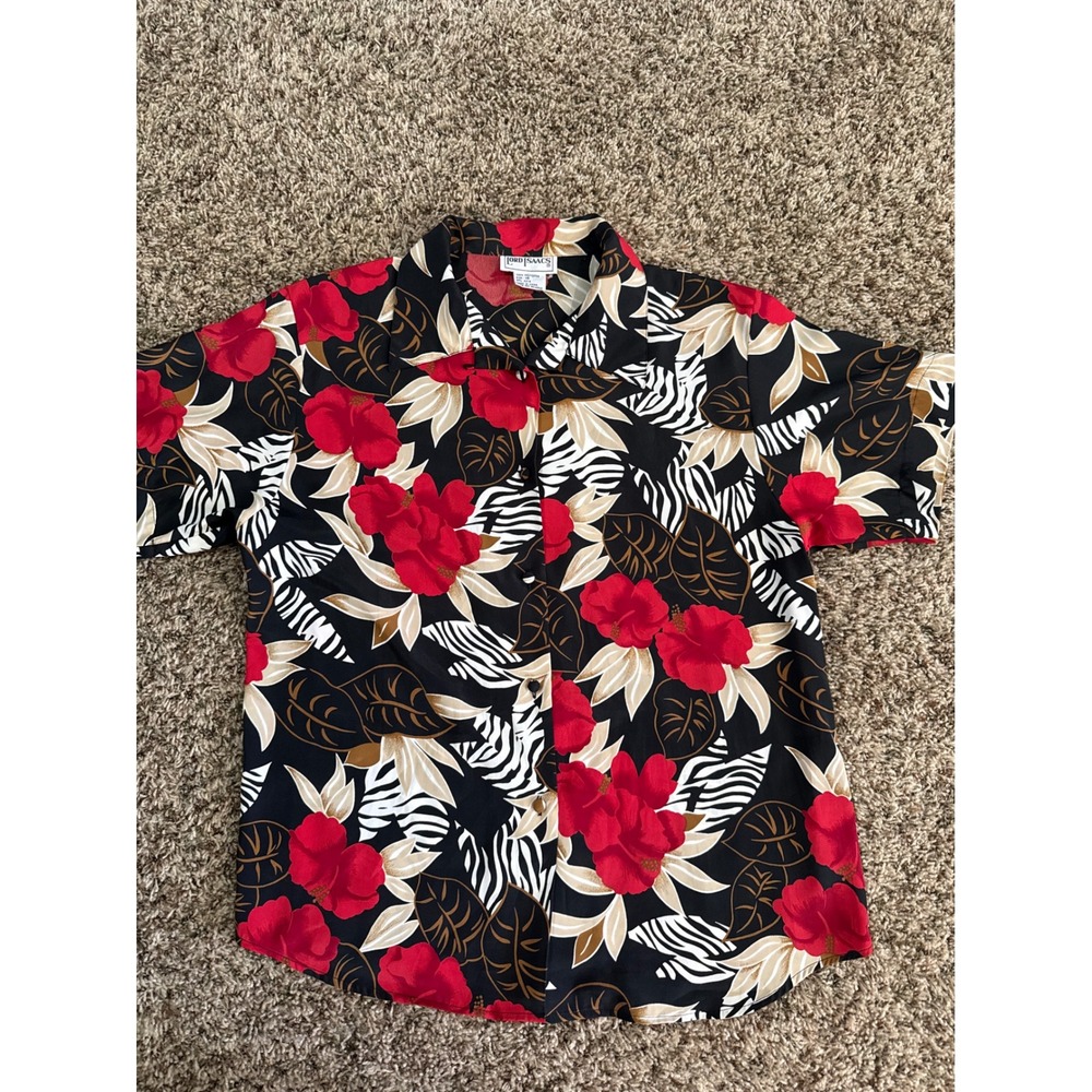 Lord Isaacs Mens Tropical Floral Hawaiian Zebra Print Button Casual Shirt 16 Y2K